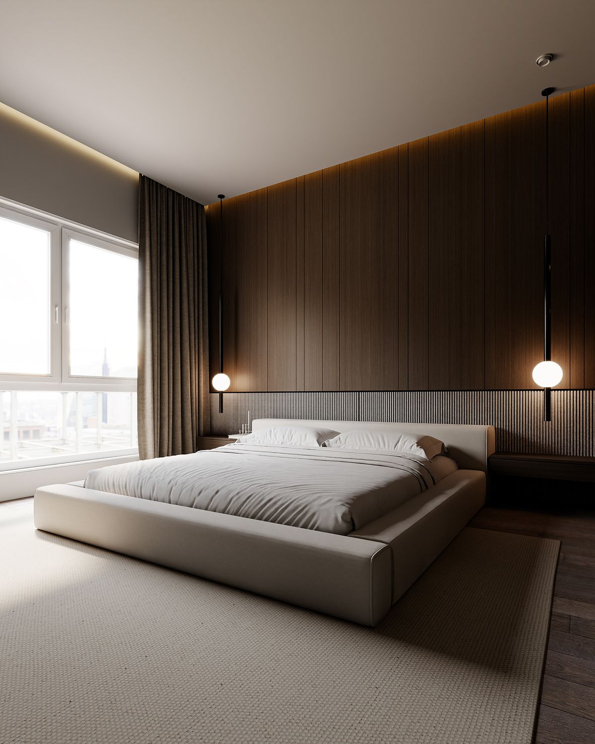 wood-paneled accent wall